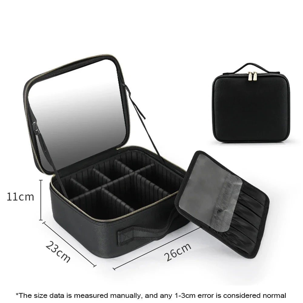 New LED Lighted Cosmetic Case With Mirror PU Leather Portable Travel Makeup Storage Bags Waterproof Travel Makeup Bag - PrimeandBeauty