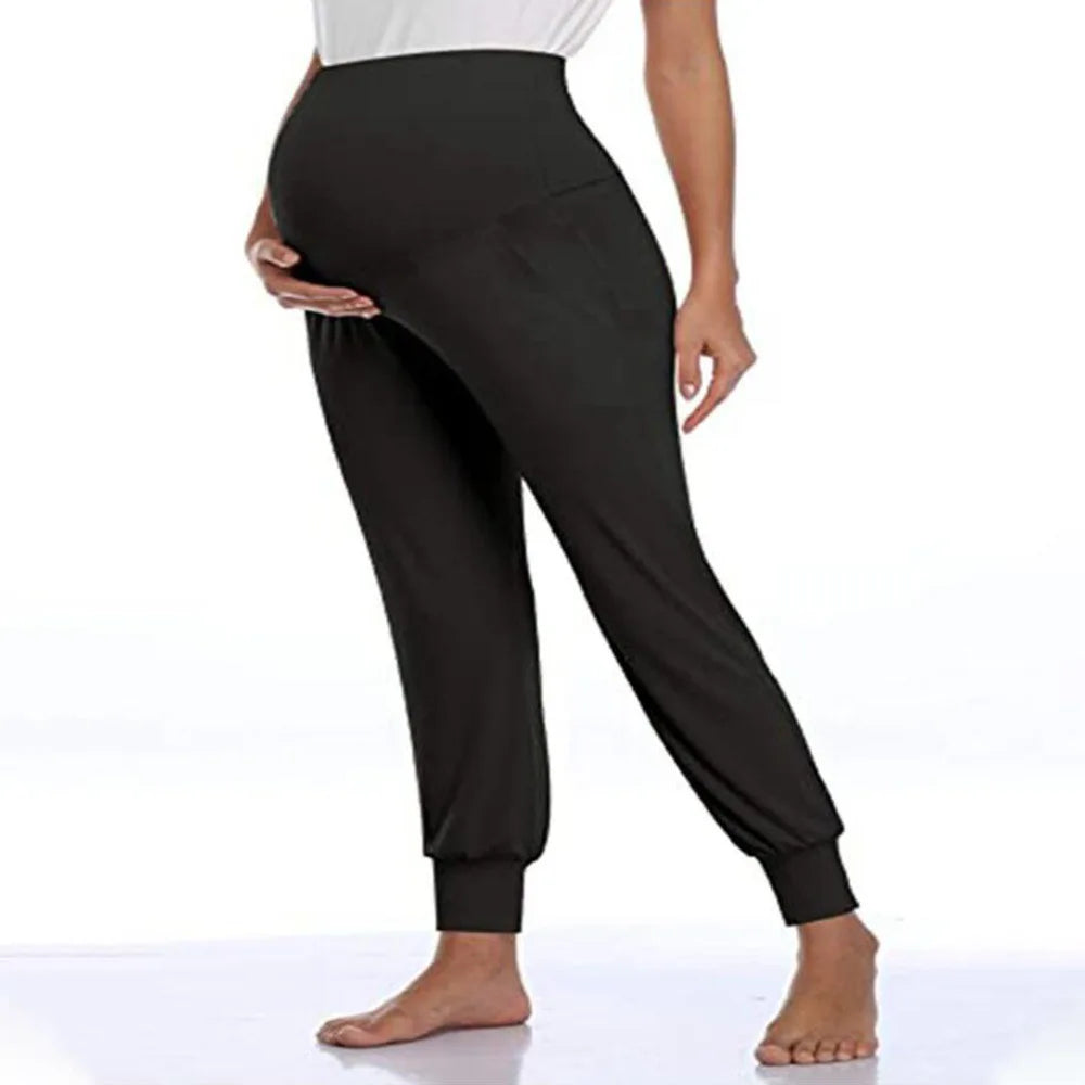 Spring Maternity Women's Casual Pants Premama Solid High Waist Strechy Lounge Trousers For Pregnant Women Joggers With Pockets - PrimeandBeauty