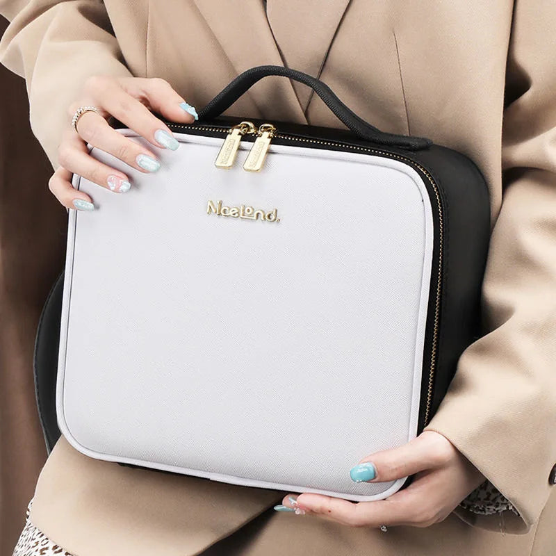 New LED Lighted Cosmetic Case with Mirror Waterproof PU Leather Portable Travel Makeup Storage Bags - PrimeandBeauty