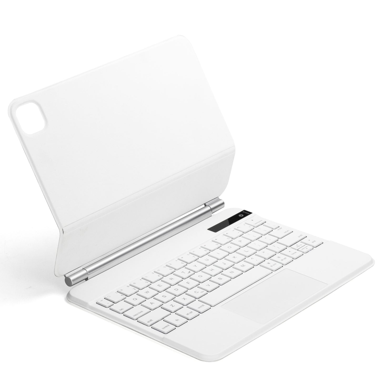 The Sole Tablet Cover Featuring a Keyboard for Ipad, Equipped with a Magic Keyboard That Shows Power Status in Real-Time, Includes a Multi-Touch Trackpad, And Has a Backlit Wireless Keyboard in Gray And White for US English.