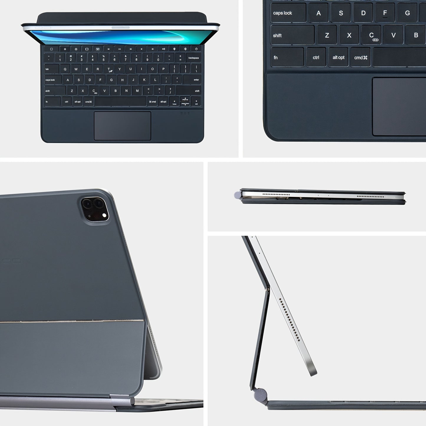 The Sole Tablet Cover Featuring a Keyboard for Ipad, Equipped with a Magic Keyboard That Shows Power Status in Real-Time, Includes a Multi-Touch Trackpad, And Has a Backlit Wireless Keyboard in Gray And White for US English.