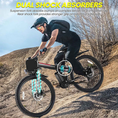 26" Folding Electric Bike, 500W Ebike, Electric Bicycles for Adults with LED Headlamp LCD Display, 21 Speed Gear - PrimeandBeauty
