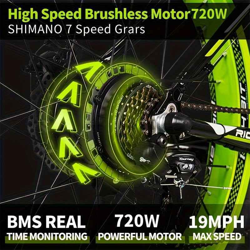 Electric Bike, 720W 26 Inch Fat Tire Mountain Ebike, 19 MPH 12.5AH 48V Battery Bicycle 7Speed Electric Dirt E Bikes, Mountain Bike, Halloween Gift - PrimeandBeauty