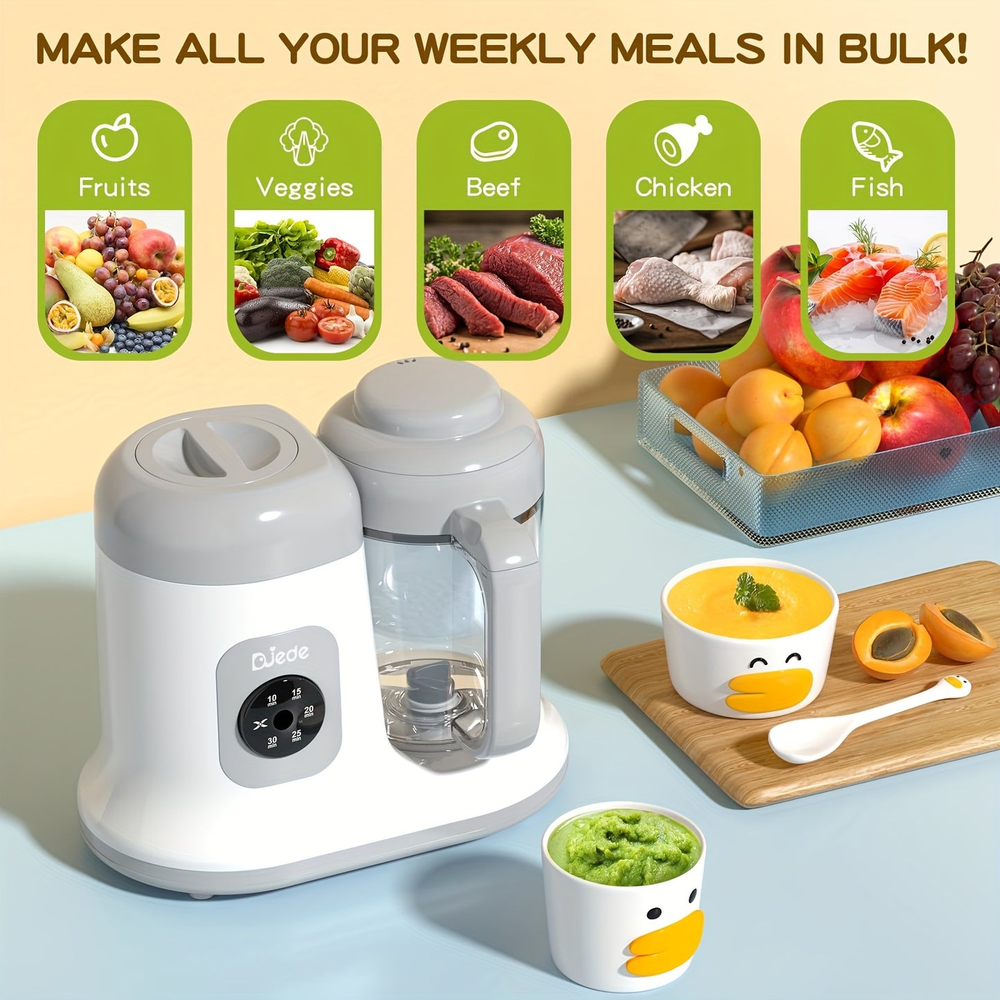 Youngsters Food Maker - Auto Cooking, One Button Control | Processor Steamer Puree Blender for Healthy Homemade Food, White - PrimeandBeauty