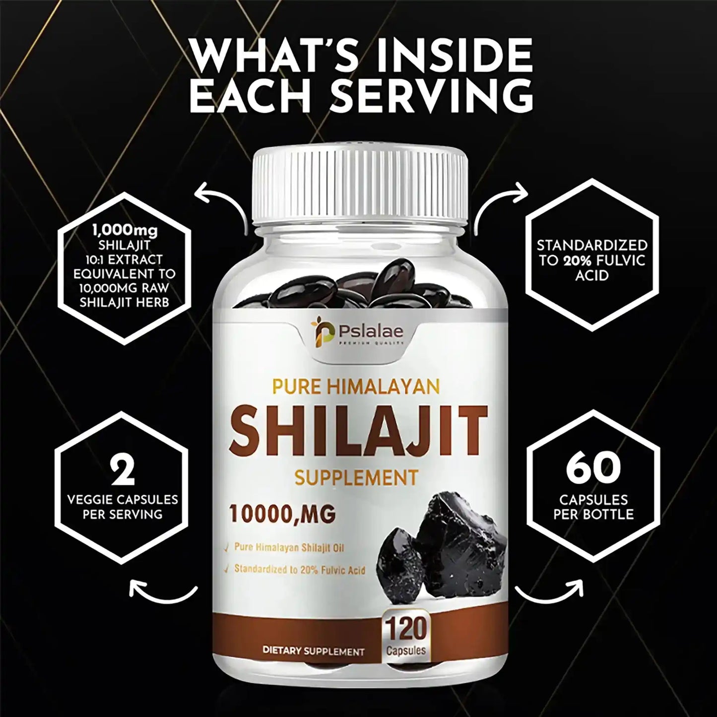 Shilajit Supplements - Enhance Nutrient Absorption and Promote Detoxification, Relieve Stress - 120 Capsules - PrimeandBeauty