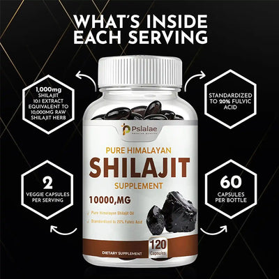 Shilajit Supplements - Enhance Nutrient Absorption and Promote Detoxification, Relieve Stress - 120 Capsules - PrimeandBeauty
