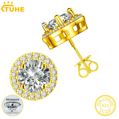 TUHE Unisex Classic Round VVS1 Moissanite Earring For Women Fine Jewelry luxury Wedding Lab Diamond 925 Silver Earring Gift - PrimeandBeauty