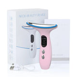EMS LED Light Neck Face Massage 3 Colors Electric Vibration Hot Compress Skin Lift Tighten Smooth Firm Repair Skin Rejuvenation