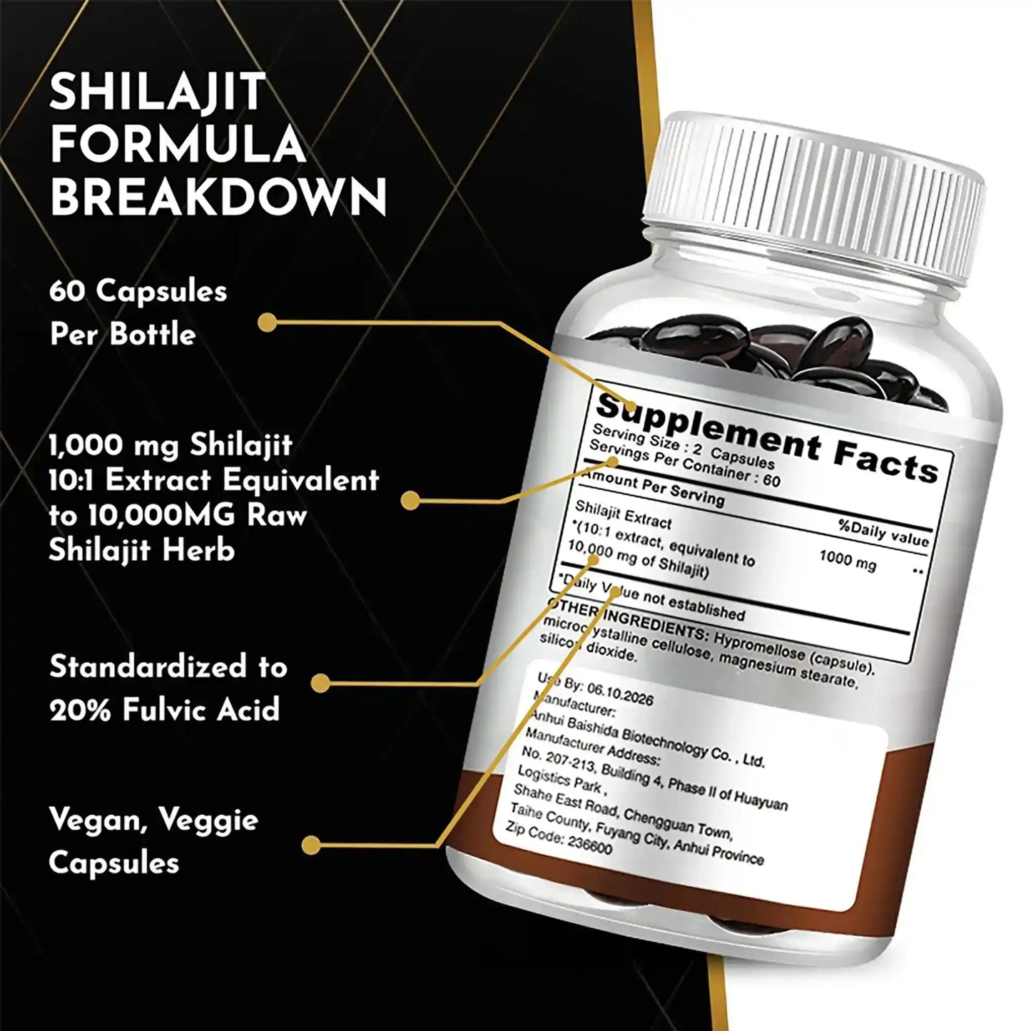 Shilajit Supplements - Enhance Nutrient Absorption and Promote Detoxification, Relieve Stress - 120 Capsules - PrimeandBeauty