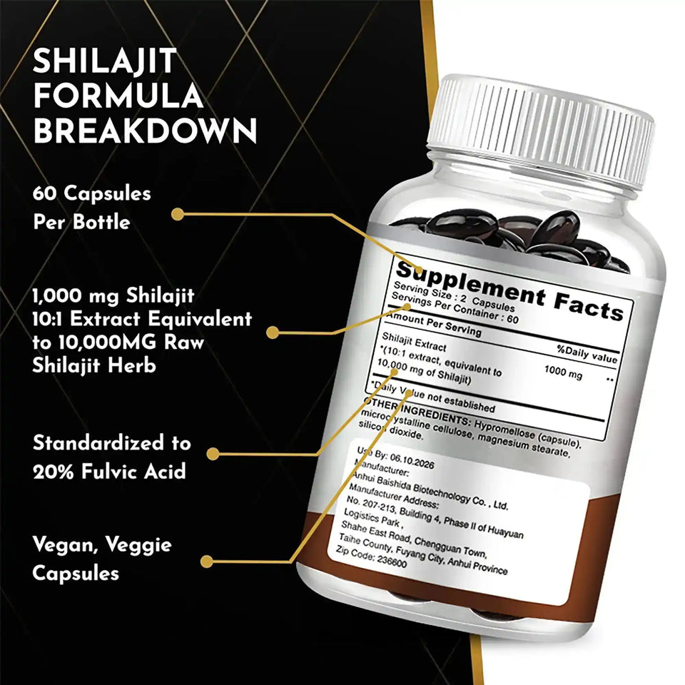 Shilajit Supplements - Enhance Nutrient Absorption and Promote Detoxification, Relieve Stress - 120 Capsules - PrimeandBeauty