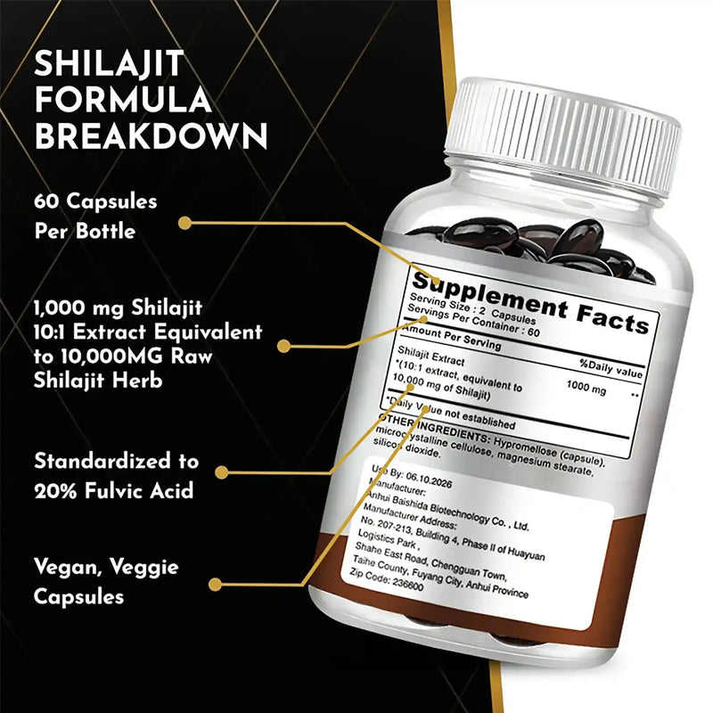 Shilajit Supplements - Enhance Nutrient Absorption and Promote Detoxification, Relieve Stress - 120 Capsules - PrimeandBeauty
