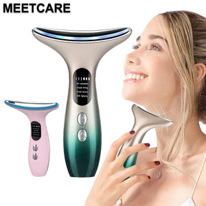 EMS LED Light Neck Face Massage 3 Colors Electric Vibration Hot Compress Skin Lift Tighten Smooth Firm Repair Skin Rejuvenation
