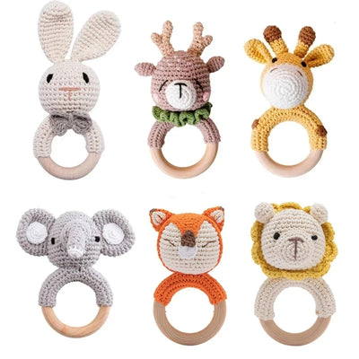 1Pc Wooden Baby Teether Crochet Elephant Rattle Toy BPA Free Wood Rodent Rattle Baby Mobile Gym Newborn Stroller Educational Toy - PrimeandBeauty