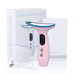 EMS LED Light Neck Face Massage 3 Colors Electric Vibration Hot Compress Skin Lift Tighten Smooth Firm Repair Skin Rejuvenation