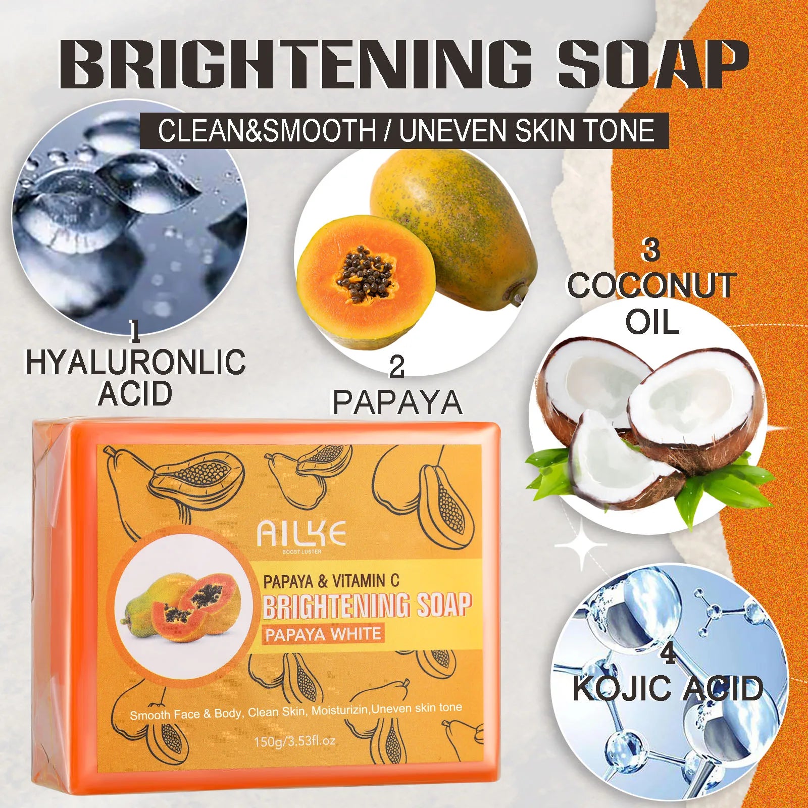 AILKE Skin Whitening Handmade Soap -Organic Papaya Soap For Black Spots, Clean Stains, Improves Dull Skin, Face & Body & Hands - PrimeandBeauty
