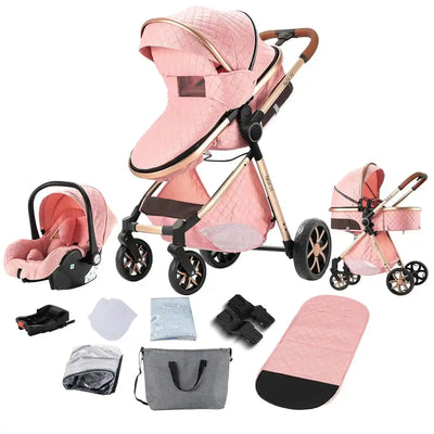 Baby Stroller 3‑in‑1 Travel System Pushchair Lightweight Pram from Birth All‑Terrain Baby Buggy Compact Fold Stroller Summer - PrimeandBeauty