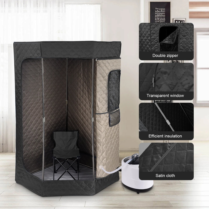 Full Size Portable Sauna, Home Steam Sauna, with Folding Chair and 3L 1200W Steamer, Ideal for Personal Spa Sessions - PrimeandBeauty