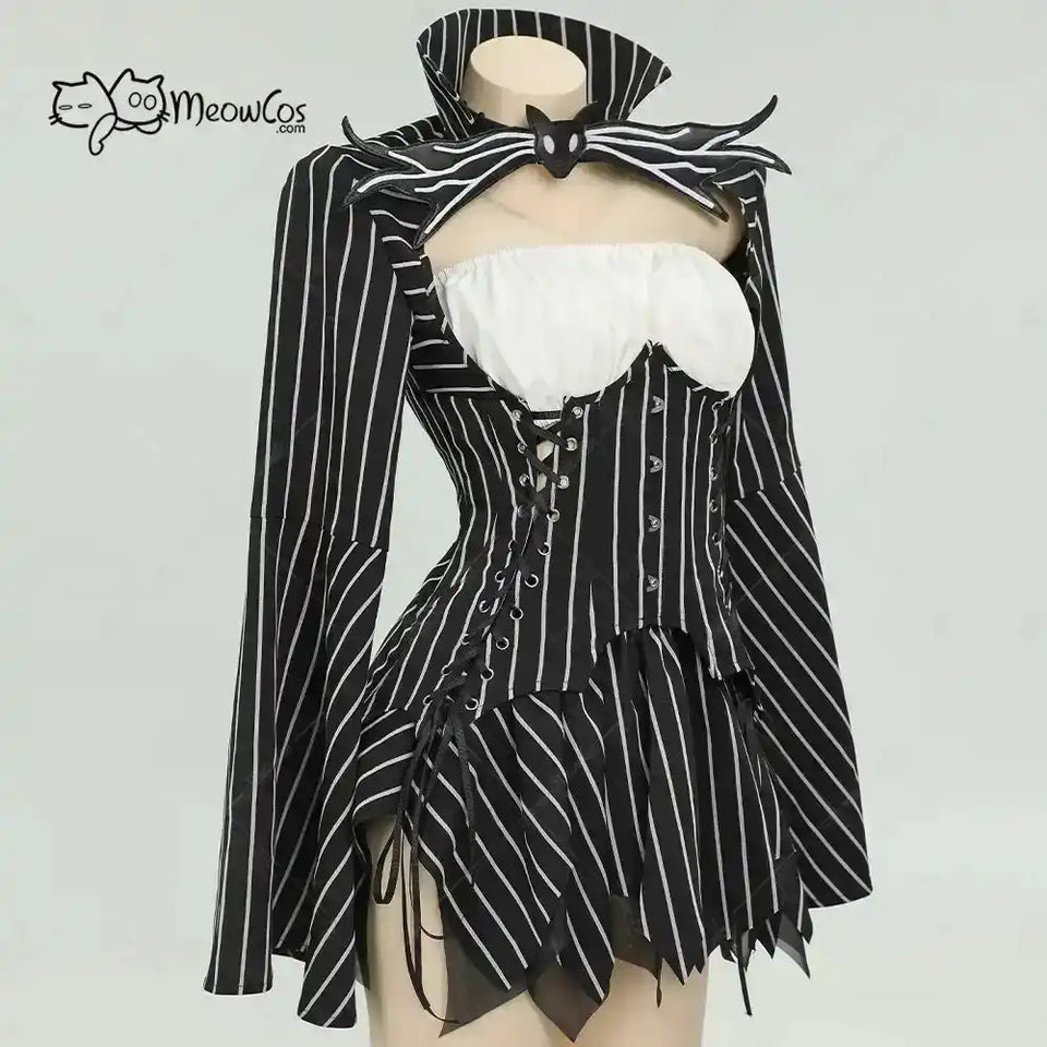 MEOWCOS Women's Jack Cosplay Costume Halloween Gothic  Long Sleeve Top with Skirt and Gloves - PrimeandBeauty