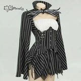 MEOWCOS Women's Jack Cosplay Costume Halloween Gothic  Long Sleeve Top with Skirt and Gloves - PrimeandBeauty
