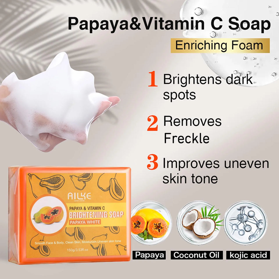 AILKE Skin Whitening Handmade Soap -Organic Papaya Soap For Black Spots, Clean Stains, Improves Dull Skin, Face & Body & Hands - PrimeandBeauty
