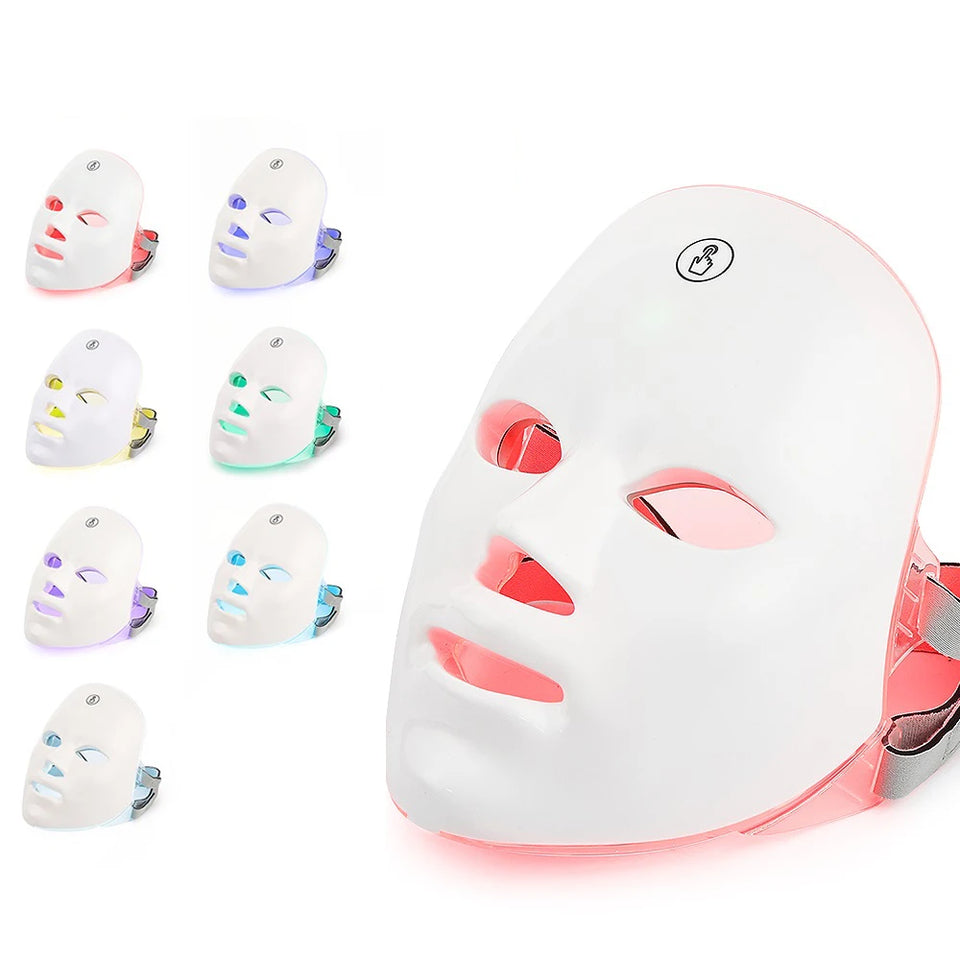 Rechargeable Facial LED Mask 7 Colors LED Photon Therapy Skin Rejuvenation Anti Acne Wrinkle Removal Beauty Mask Skin Brightenin - PrimeandBeauty