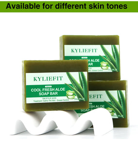 KYLIEFIT Cool Fresh Aloe Soap Bar, Reduce Acne and Black Spots, Clean Skin, Oil Control, Exfoliation, For Face And Body Use - PrimeandBeauty