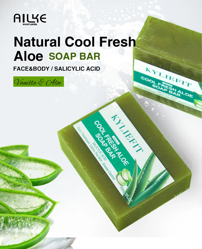 KYLIEFIT Cool Fresh Aloe Soap Bar, Reduce Acne and Black Spots, Clean Skin, Oil Control, Exfoliation, For Face And Body Use - PrimeandBeauty