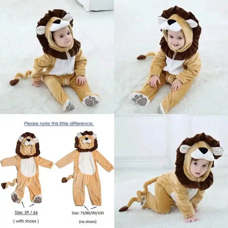 Umorden Infant Toddler Rabbit Dog Lion Tiger Dinosaur Costumes Baby Boys Girls Kigurumi Cartoon Animal Romper Halloween Purim - PrimeandBeauty