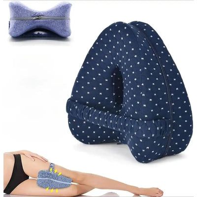 Revoget Neck Pain Pillow in navy blue with ergonomic design for side sleepers, aligning spine and hips for pain relief and better sleep posture.