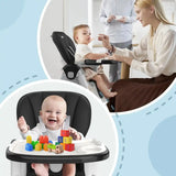 Sejoy Adjustable Baby High Chair with 5-Point Harness 3-Tier Tray & Wheels CE/CPC Certified Children's Dining Chair - PrimeandBeauty