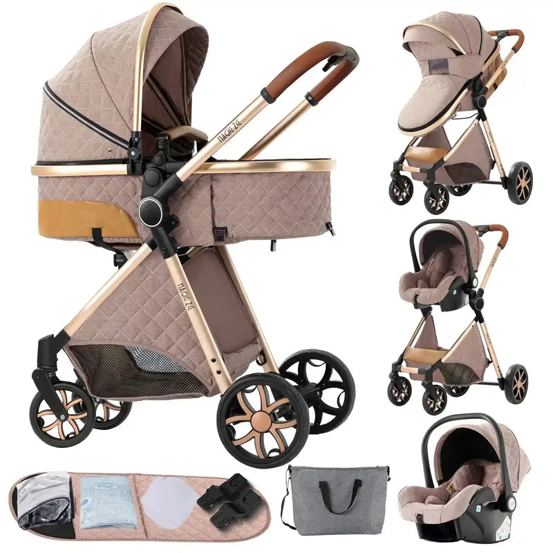 Baby Stroller 3‑in‑1 Travel System Pushchair Lightweight Pram from Birth All‑Terrain Baby Buggy Compact Fold Stroller Summer - PrimeandBeauty