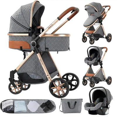 Baby Stroller 3‑in‑1 Travel System Pushchair Lightweight Pram from Birth All‑Terrain Baby Buggy Compact Fold Stroller Summer - PrimeandBeauty