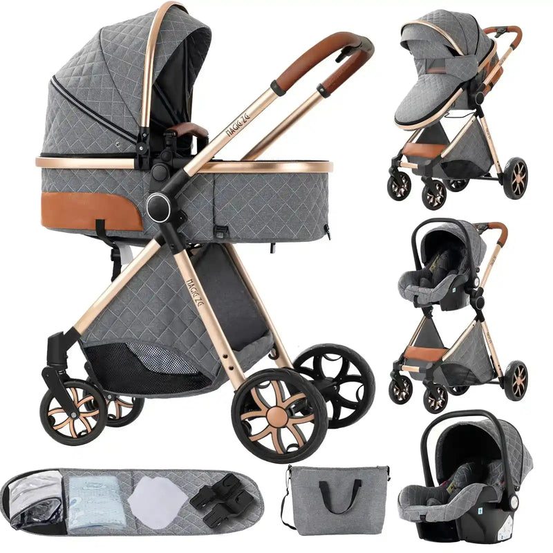 Baby Stroller 3‑in‑1 Travel System Pushchair Lightweight Pram from Birth All‑Terrain Baby Buggy Compact Fold Stroller Summer - PrimeandBeauty