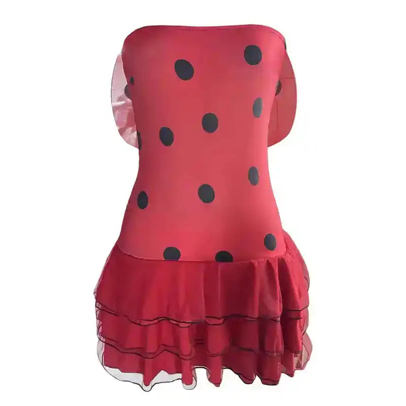 Women Halloween Costume Sleeveless Polka Dot Striped Witch Fairy Cosplay Dress Headband Cape Gloves - PrimeandBeauty