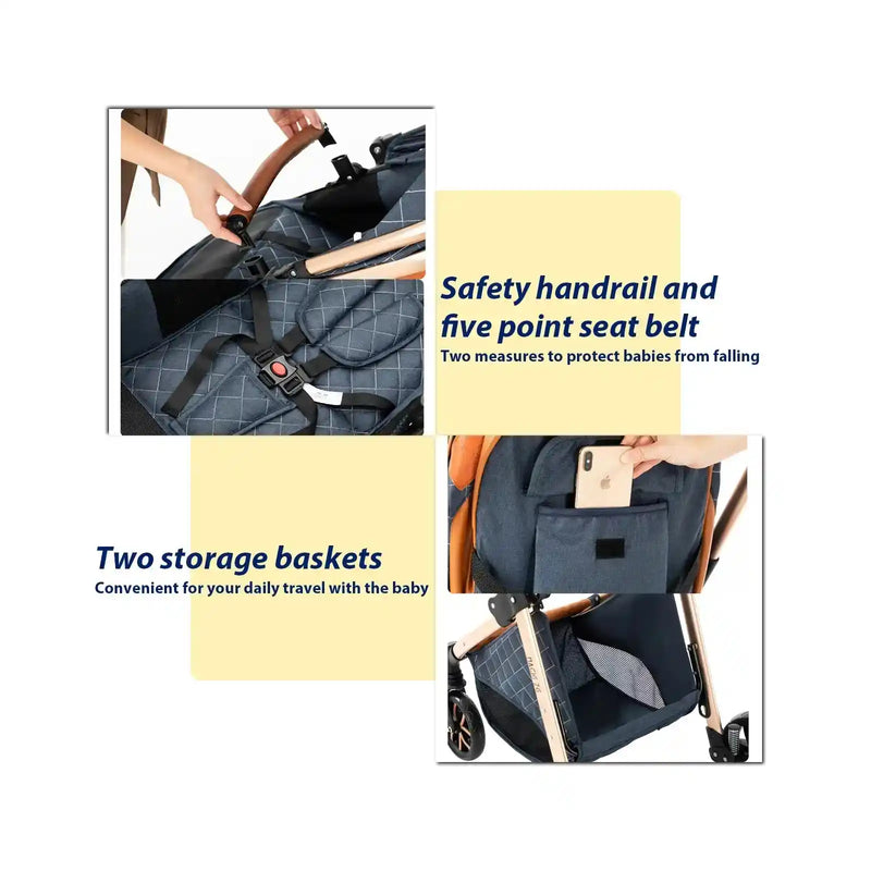 Baby Stroller 3‑in‑1 Travel System Pushchair Lightweight Pram from Birth All‑Terrain Baby Buggy Compact Fold Stroller Summer - PrimeandBeauty