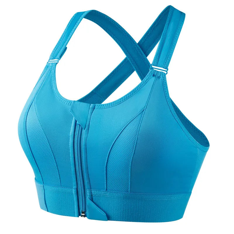 New Style Adjustable Front-Zip Sports Bra. It's a shockproof, wire-free vest-style yoga bra with a cross-back design, suitable f - PrimeandBeauty