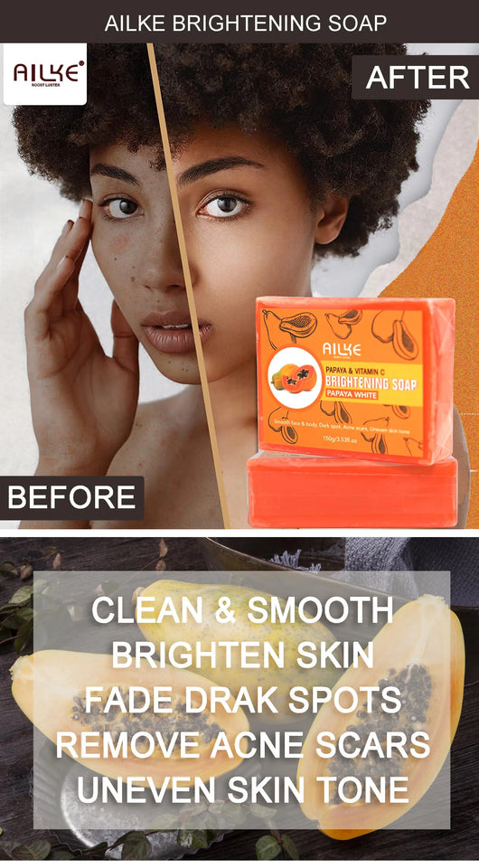 AILKE Skin Whitening Handmade Soap -Organic Papaya Soap For Black Spots, Clean Stains, Improves Dull Skin, Face & Body & Hands - PrimeandBeauty