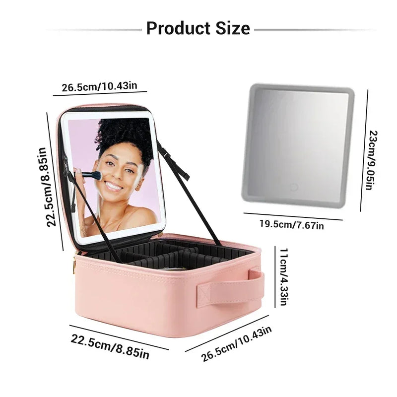 New LED Lighted Cosmetic Case With Mirror PU Leather Portable Travel Makeup Storage Bags Waterproof Travel Makeup Bag - PrimeandBeauty