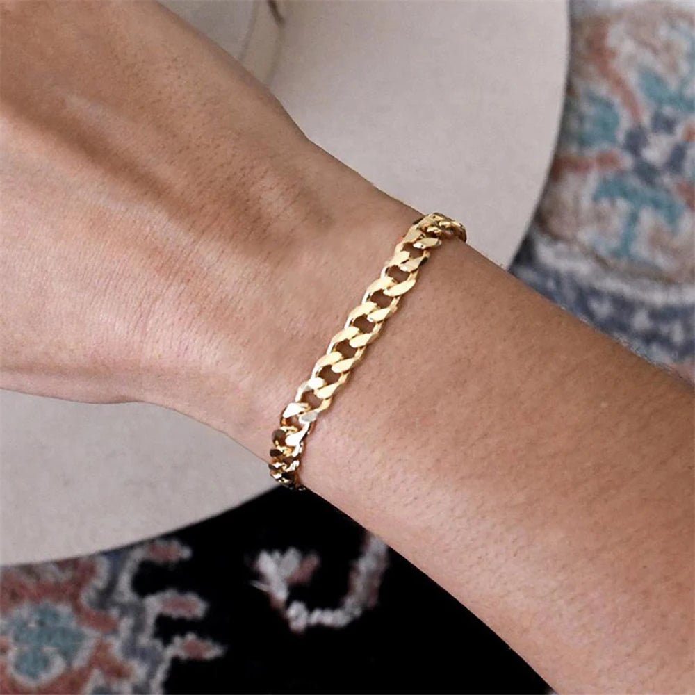 18K Gold Plated 7mm Bracelet for Men Women 925 Sterling Silver Curb Cuban Chain Bracelet Fashion Jewelry Gifts Shipping from USA - PrimeandBeauty