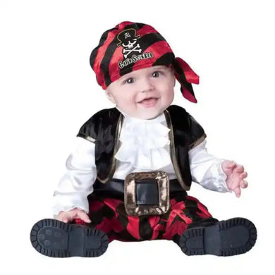 Baby Boys Girls Captain Pirate Costume Infant Toddler Romper Jumpsuit Umorden Halloween Purim Party Fancy Dress Red Stripe - PrimeandBeauty