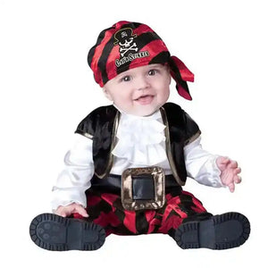Baby Boys Girls Captain Pirate Costume Infant Toddler Romper Jumpsuit Umorden Halloween Purim Party Fancy Dress Red Stripe - PrimeandBeauty