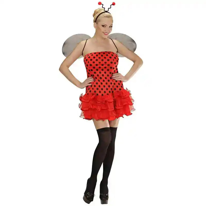 Women Halloween Costume Sleeveless Polka Dot Striped Witch Fairy Cosplay Dress Headband Cape Gloves - PrimeandBeauty