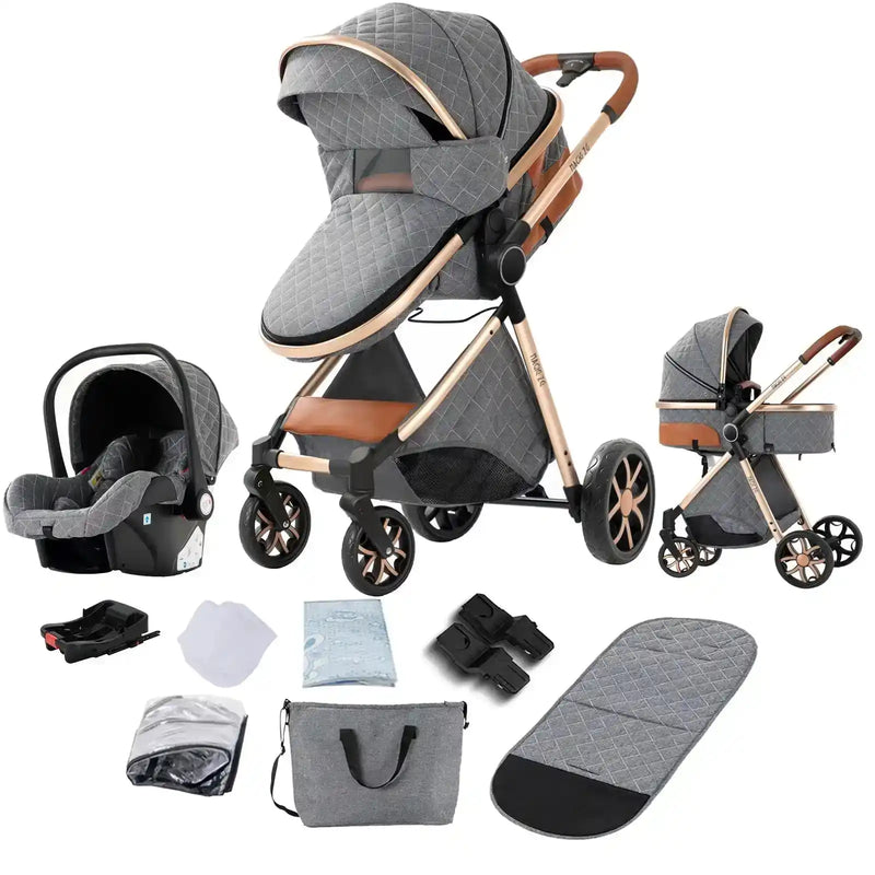 Baby Stroller 3‑in‑1 Travel System Pushchair Lightweight Pram from Birth All‑Terrain Baby Buggy Compact Fold Stroller Summer - PrimeandBeauty
