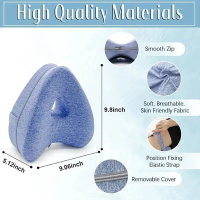 Revoget Neck Pain Pillow dimensions and material features including breathable fabric, smooth zipper, and elastic strap for secure side sleeping support.