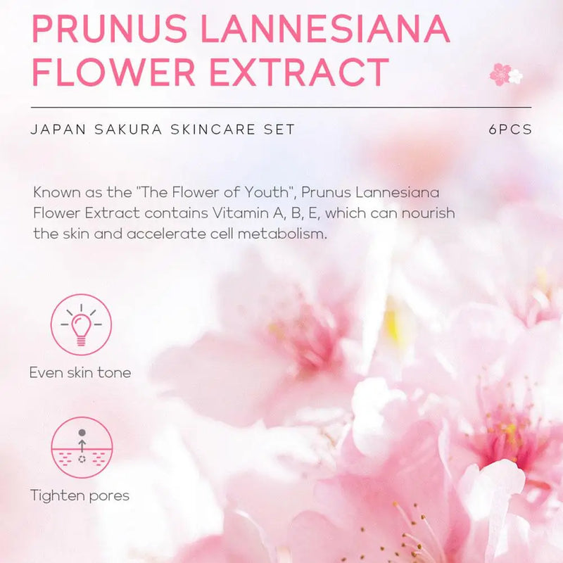 6pcs Sakura Skincare Set – Face Cream, Serum & Toner Collection