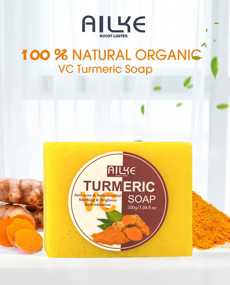 AILKE Natural Turmeric Bath Soap for Face & Body, Lightening, Cleanses Skin, Evens Tone, Reduce Spot, Radiant Skin, Oil Control - PrimeandBeauty