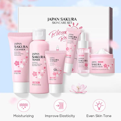 6pcs Sakura Skincare Set – Face Cream, Serum & Toner Collection