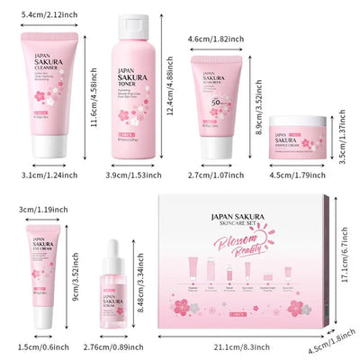 6pcs Sakura Skincare Set – Face Cream, Serum & Toner Collection