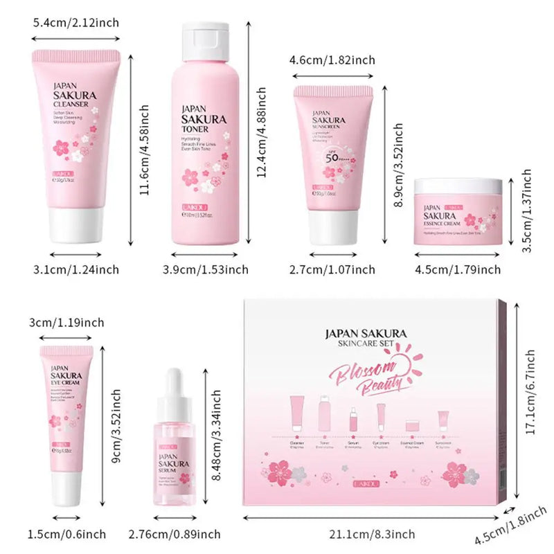 6pcs Sakura Skincare Set – Face Cream, Serum & Toner Collection