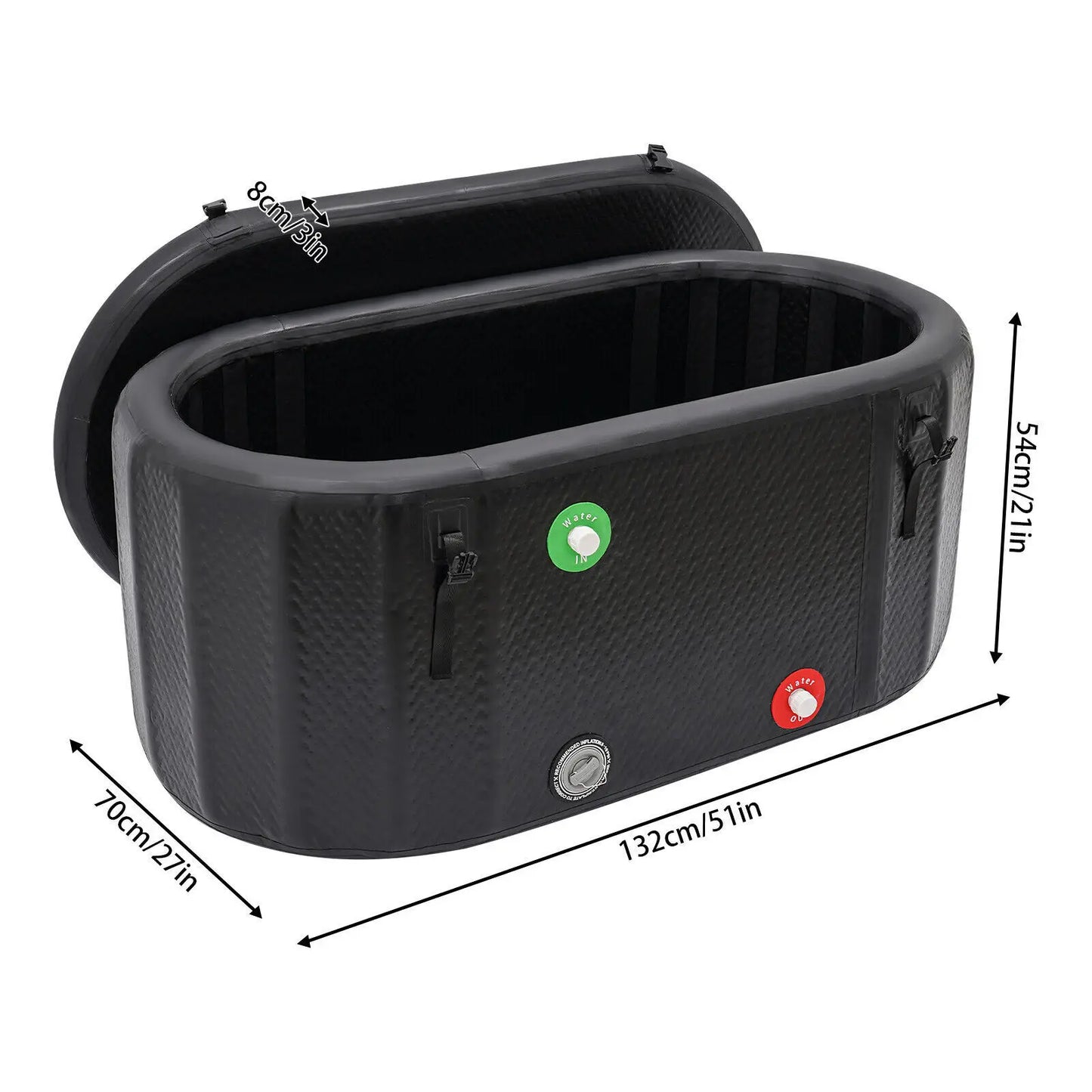 Large 370 Litre Ice Bath Inflatable Cold Water Therapy Tub Compact Immersion Tray - PrimeandBeauty